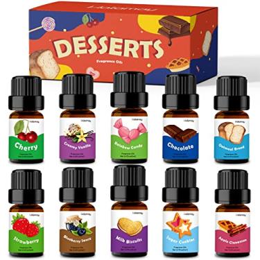 Imagem de Óleos de fragrância, óleos essenciais perfumados de sobremesa Holamay para fabricação de velas de sabão, 10 x 5 ml - baunilha cremosa, canela de maçã, biscoitos e mais, aromas de óleo difusor de