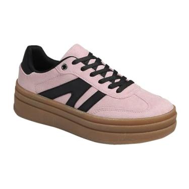 Imagem de Forever Tênis feminino moderno confortável com cadarço plataforma de cano baixo, Rosa/preto, 35
