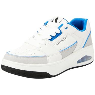 Imagem de Skechers Tênis masculino UNO Court, Couro branco e cinza Duraleather Azul M, 45