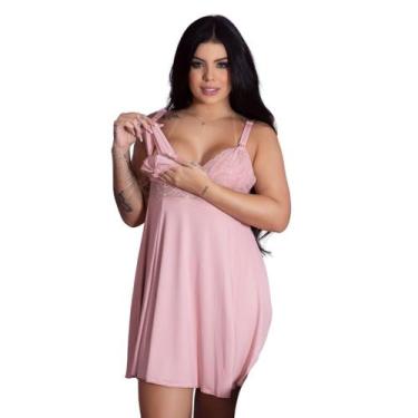 Imagem de Camisola De Amamentação Com Renda Prática Pós Parto Maternidade Vestid