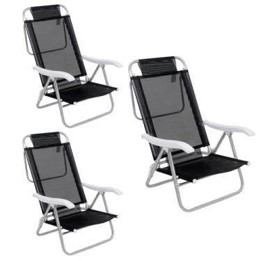 Imagem de Kit 3 Cadeira Reclinável Sunny 6 Posições Em Alumíno Para Praia Piscina Camping Preta - 063007 Bel