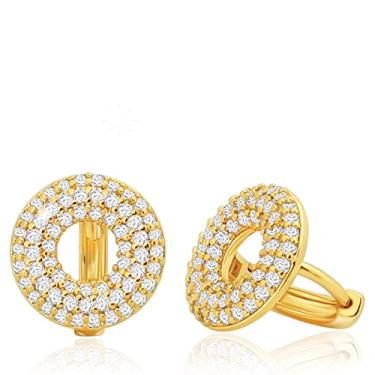 Imagem de OZEL JEWELRY & GIFT - Brincos Huggie de argola banhado a ouro amarelo ou ouro branco 14k com um conjunto de pedras CZ de zircônia cúbica para mulheres - quadrado redondo em formato de U semicircular, Latão, Zircônia cúbica