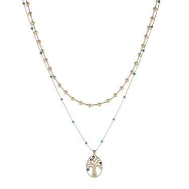 Imagem de HZMAN Colar feminino de árvore da vida, banhado a ouro 14K, pingente de zircônia cúbica, gargantilha em camadas, presente de festa de aniversário, Latão, Zircônia cúbica