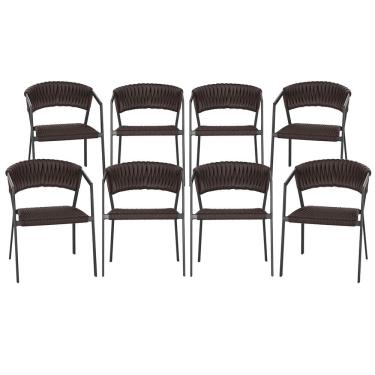 Imagem de 8 Cadeiras Atenas Tricô Náutico e Alumínio com Proteção uv para Varanda, Cozinha, Área, Jardim - Pintura Preto