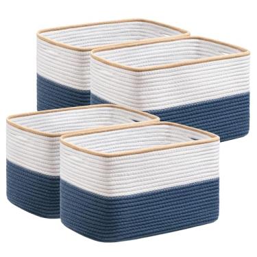 Imagem de UBBCARE Pacote com 4 cestas para organização, cestas de armazenamento de tecido para brinquedos e toalhas, cesta retangular de corda de algodão com alças, 38 cm C x 25 cm L x 23 cm A, azul marinho