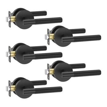 Imagem de Amerdeco Pacote com 5 maçanetas serrilhadas de passagem em preto fosco, maçanetas resistentes que não bloqueiam para hall, armário, área de escritório, shopping centers AM0016