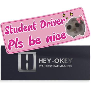Imagem de Student Driver Magnet hey-okey Funny Cute Hamster rosa