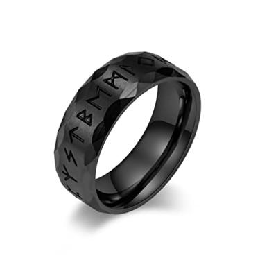 Imagem de Aprila Anéis Viking masculinos de aço inoxidável ouro/prata/preto/prata retrô runas nórdicas alianças de casamento para homens tamanho 8-12, Metal, Sem pedra preciosa