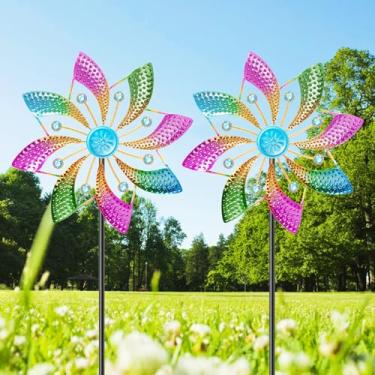 Imagem de MeyRolizn Cata-Vento Para Áreas Externas, Escultura De Vento Em Pé, Decoração Jardim, Moinho Metal Pátio, Gramado E Jardim (B-Colorful-2Pcs)