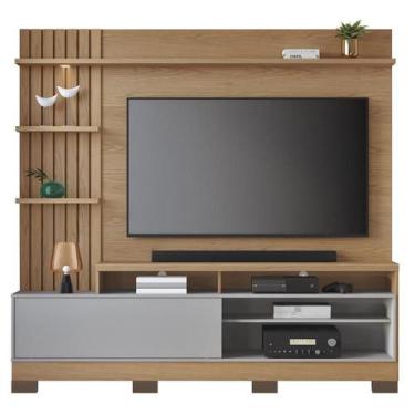 Imagem de Estante Home Maceio 2,00m com Pes para TV com Led Freijo/Cinza Fosco -