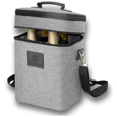 Imagem de Bolsa Térmica Para Transporte de Vinhos até 4 Garrafas, HAMILO, Cinza