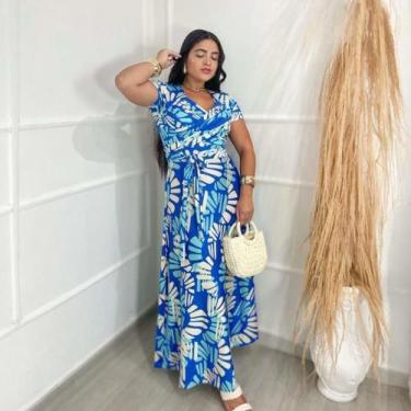Imagem de Vestido Longo Plus Size Faixa Estampado Moda Evangélica Feminina - MIS