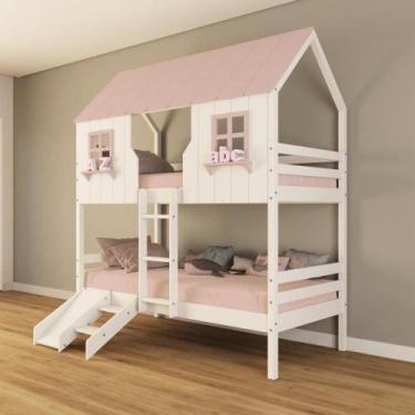 Imagem de Beliche Casinha Encantada com Kit Escada/ Escorregador Madeira Maciça 