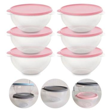 Imagem de Kit 6 Pote de Plástico Hermético 1L Marmita C/ Tampa Bowl Redondo Tije
