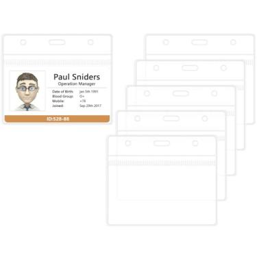 Imagem de Qisan 6 pacotes porta-crachá retrátil | Suporte de crachá de plástico PVC | Suporte de crachá horizontal transparente | Suporte de cartão | Porta-crachá de trabalho