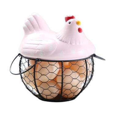 Imagem de cesta de frutas Porta-ovos de ferro em formato de galinha, cerâmica, galinha e frutas decoração de cozinha(Pink)