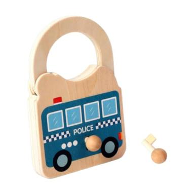 Imagem de Esquirla Crianças aprendendo bloqueio e chave de carro Key Car Ferramenta de aprendizado precoce Presentes de aniversário Placa de madeira por 2 a 5 anos de, Azul