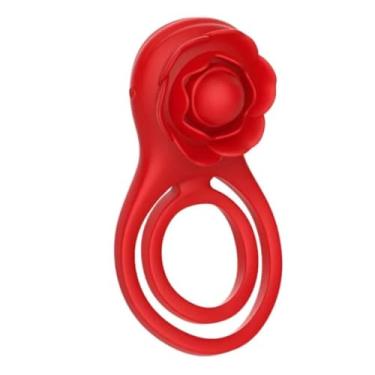 Imagem de Anel Peniano Duplo com Rosa Estimuladora 9 Modos de Vibração Falta de Prazer, Ereção Duradoura [VERMELHO]
