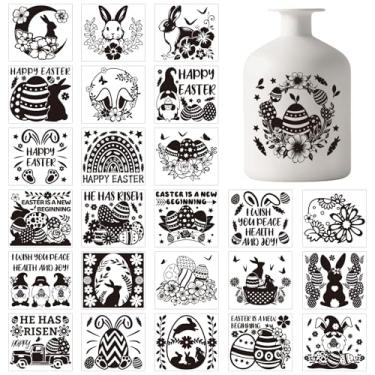 Imagem de GLOBLELAND 25 peças de decalques de pote de pedreiro silhueta coelho coelho ovos flores silhueta de plástico adesivos adesivos de lanterna jarra adesivos arte de vidro mural decoração de casa