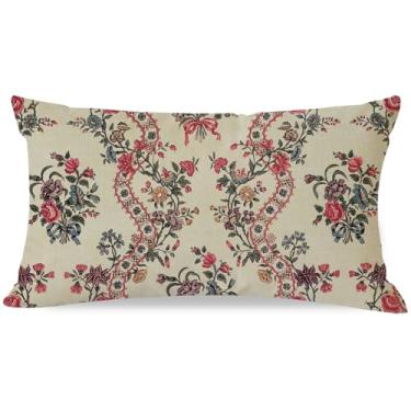 Imagem de HERHOME Capa de almofada listrada floral francesa, 30 x 50 cm, fitas de rosas vintage, decoração de casa de campo, estilo vitoriano, capa de almofada decorativa para casa, sofá, cama, sala de estar