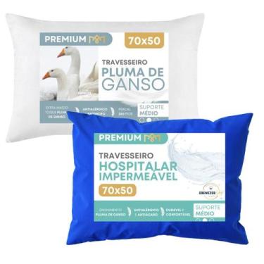 Imagem de Travesseiro Impermeável Toque Pluma De Ganso Antialérgico Anti Mofo Pl
