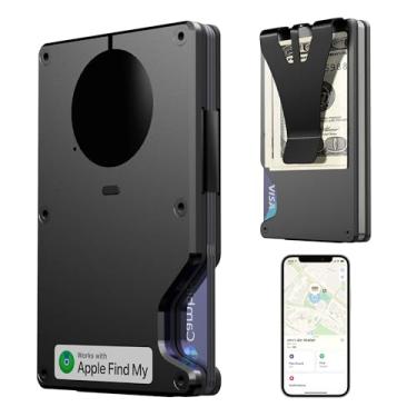 Imagem de HPSH Carteira Air Wallet, rastreador integrado, carteira inteligente com clipe para dinheiro, compatível com FindMy Network (apenas iOS), porta-cartão antifurto, *Presente para homens, Preto, Carteira