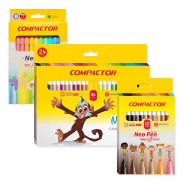 Imagem de Canetinha escolar Gigante cores básicas + pastel + pele kit 48 cores -