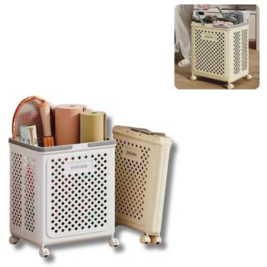 Imagem de Cesto Organizador Multiuso Dobrável Com Rodinha Ideal Para Lavanderia 