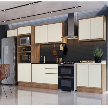 Imagem de Cozinha Modulada 6 Peças 11 Portas 3 Gavetas Com Divisor De Talheres 1 Nicho Para Forno Viena Edez Louro Freijó/argila