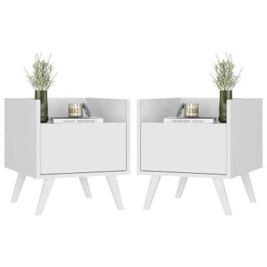 Imagem de Kit Com 2 Mesas De Cabeceira 40 Cm Com Pés Retrô Multimóveis Mp4044 Branca
