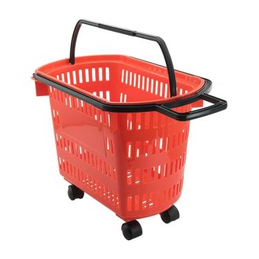 Imagem de Cesto De Compras Para Supermercado Tamanho Grande Com Rodízio D300 - Della Plast Vermelha
