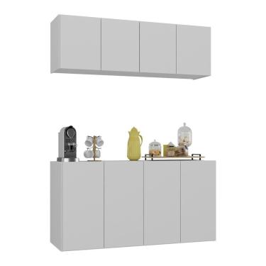 Imagem de Kit Aparador Buffet Com Armário Aéreo 4 Portas Cantinho Do Café Multimóveis Mp1074 Branco Branco