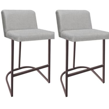 Imagem de Kit 02 Banquetas Com Encosto Noah Luxo Confort Ferro Marrom Linho Bege