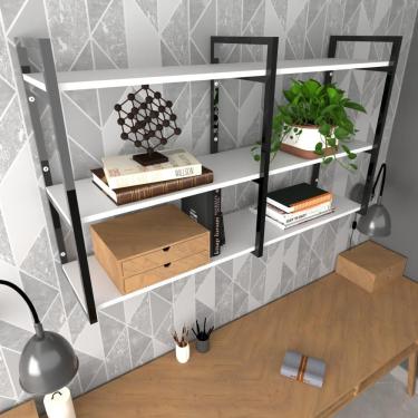 Imagem de Prateleira Industrial Moveis Escritorio Quarto Estante Infantil Plantas Branco Ferro E Madeira
