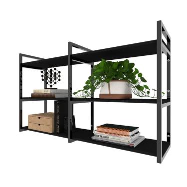 Imagem de Prateleira Industrial Moveis Escritorio Quarto Estante Infantil Plantas Preto Ferro E Madeira