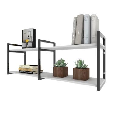 Imagem de Prateleira Industrial Moveis Escritorio Quarto Estante Infantil Plantas Branco Ferro E Madeira