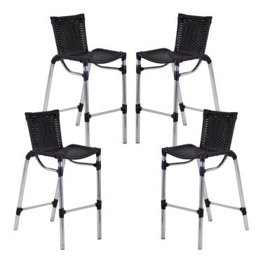 Imagem de 4 Banquetas Empilháveis Alumínio Alta Para Cozinha Edícula Balcão E Bar Preto