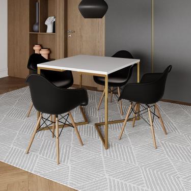 Imagem de Mesa Jantar Industrial Quadrada 90Cm Branca Base V Dourada Com 4 Poltronas Daw Madeira...
