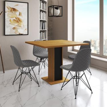 Imagem de Mesa Jantar Londres Quadrada Canela 90Cm Base Preta 4 Cadeiras Eames Estofadas Grafite Ferro Preto
