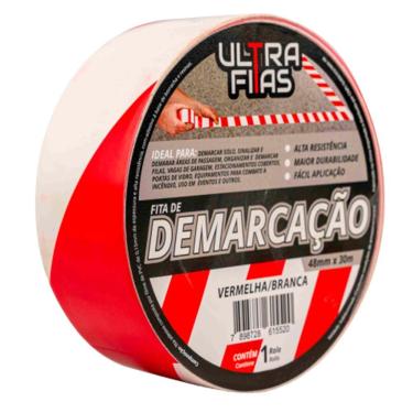 Imagem de Fita De Demarcação Pvc 30 Metros Sinalização Cores Variedade Listrada (branca E Vermelha)