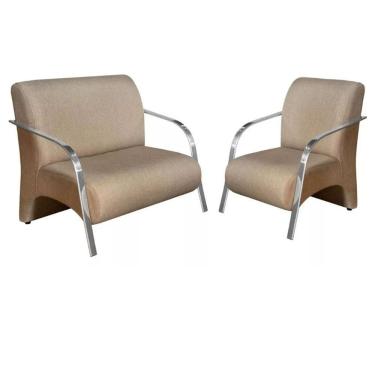 Imagem de Conjunto 2 Poltronas Decorativa Sevilha Braço Metal Linho Marrom