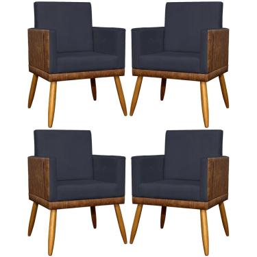 Imagem de Kit 4 Poltronas Para Sala Modernas Lis Corino E Suede Cores Pé 30cm - Preto, Suede/corino