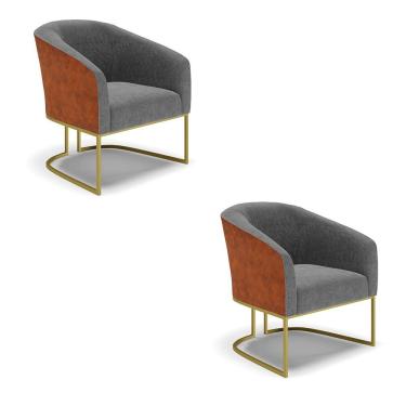 Imagem de Cadeira Sala De Jantar Industrial Dourada Kit 2 Stella Noz/linho D03 - D'rossi Cor Grafite