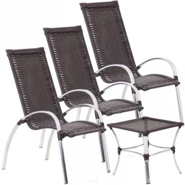 Imagem de Jogo 3 Cadeiras Mesa Alumínio P/ área Piscina E Jardim Trama Tabaco
