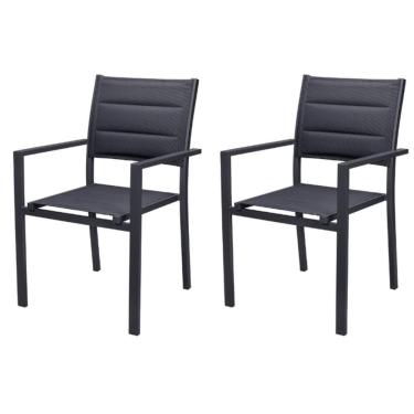 Imagem de Kit 2 Cadeiras Com Braço Empilhável Área Externa Geribá Rivatti Alumínio E Tela Mesh Estofada Grafite