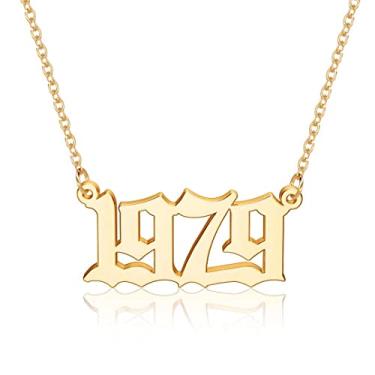 Imagem de Colar M Mooham para mulheres, folheado a ouro 18 quilates, com pingente de ano de nascimento em inglês antigo, presente de joia para aniversário feminino, 1970-2021