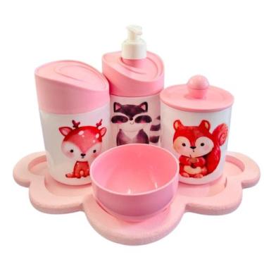 Imagem de Kit Higiene Bebê Floresta Encantada c/bandeja MDF - Menino e Menina - 