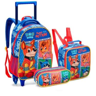 Imagem de Kit Mochila Rodinhas Dog Heroes Com Lancheira Estojo Seanite, Azul