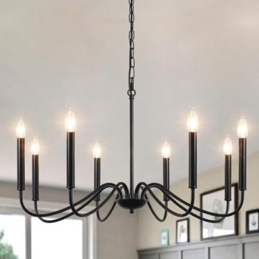 Imagem de ZemSum Lustres Pretos Para Sala De Jantar, Lustre Moderno Fazenda Com 8 Luzes, Luminárias Suspensas No Teto, Metal Rústico Estar, Cozinha, Quarto, Entrada