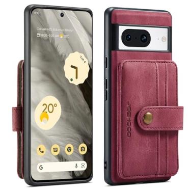 Imagem de Capa tipo carteira com porta-cartão para Google Pixel 8, capa de couro 2 em 1 destacável, capa à prova de choque com bloqueio de RFID e carregamento sem fio para Google Pixel 8(Rojo)